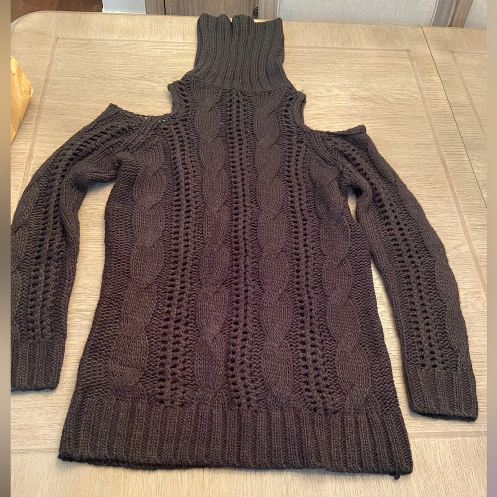 XS Black knitted sweater dress with turtleneck and open shoulders